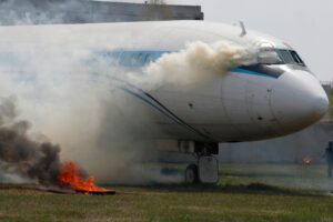 Airplane being filled with fire-fighting foam accident