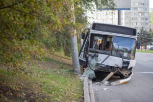 Bus on the road after accident
